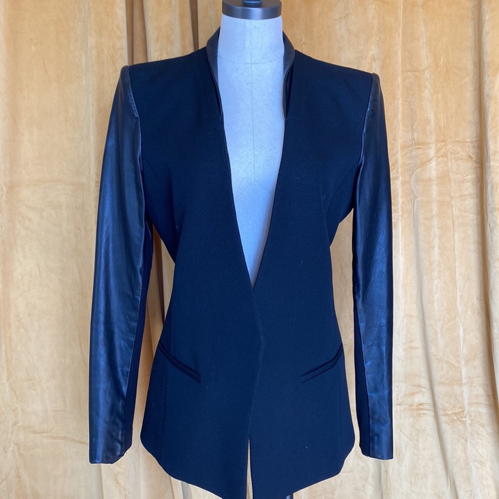helmet lang leather panel blazer